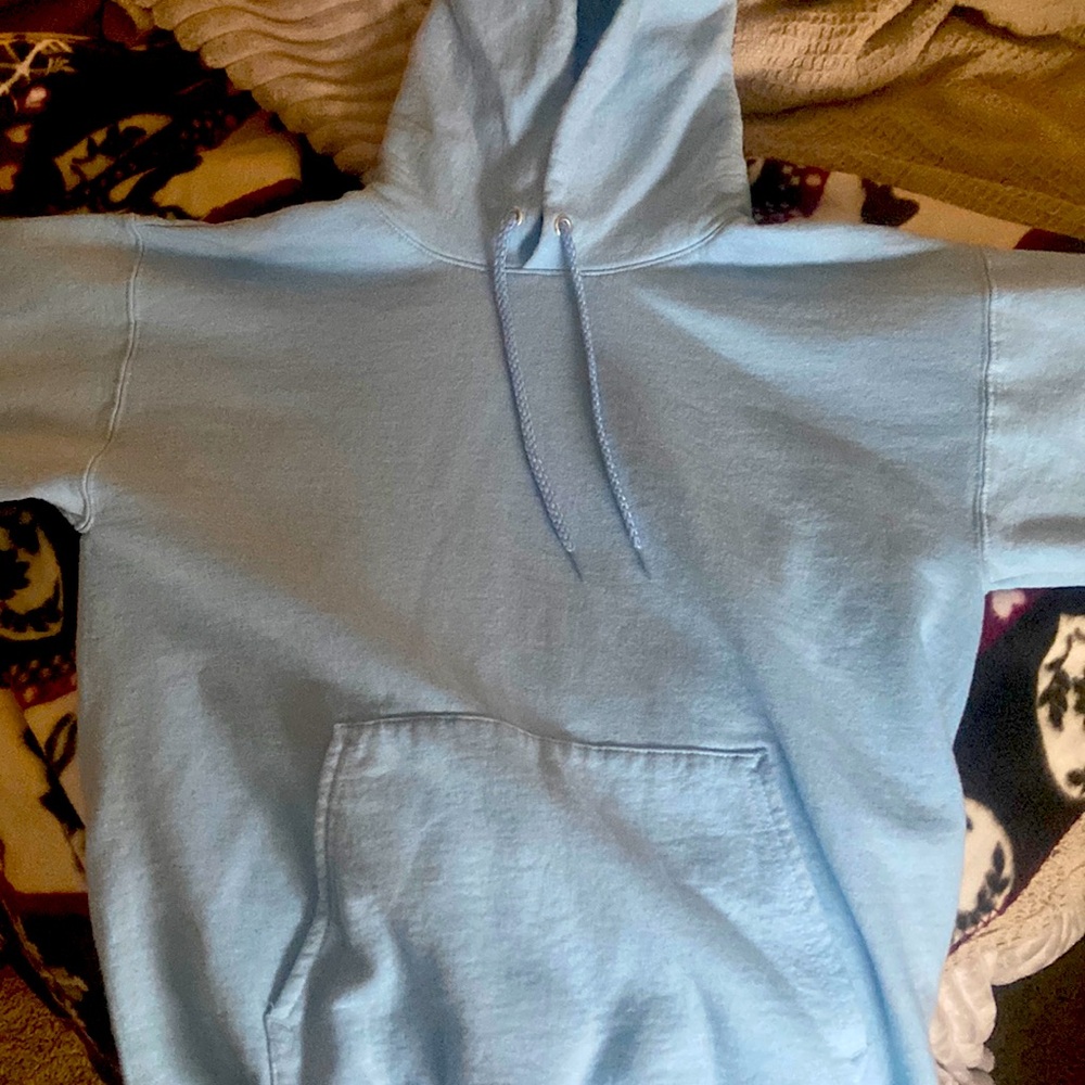 Hi! This is a Hanes baby blue hoodie, selling for $10
